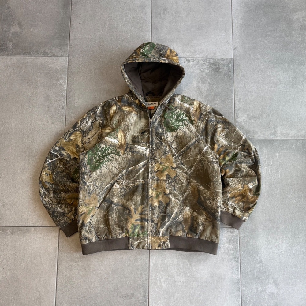 Magellan Outdoors Vintage Camo J130 Style Jacket Realtree Edge Hooded Mens L